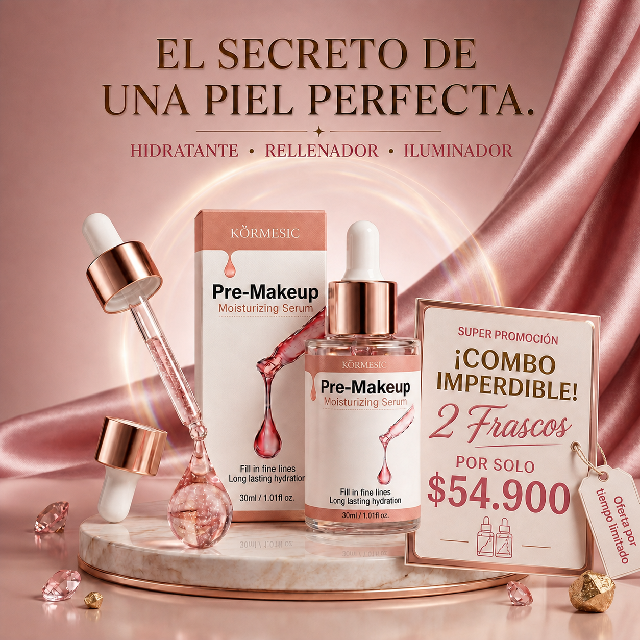 SERUM HIDRATANTE PRE MAQUILLAJE KORMESIC x 2 UNIDADES🏷️